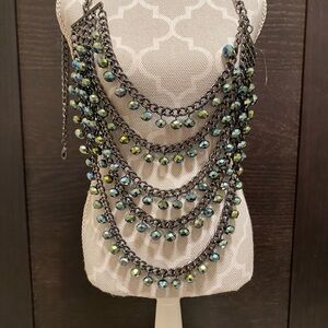 Elegant Multi-Layered Necklace with Blue and Green Accents